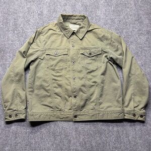 LL Bean Trucker Jacket Mens Large Olive Green Cotton Canvas 0CFD7 Regular Fit